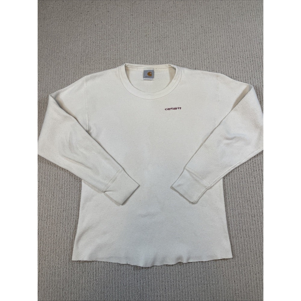 Vintage 90s Carhartt Mens S/M* Long Sleeve Waffle Knit Thermal Shirt Cream